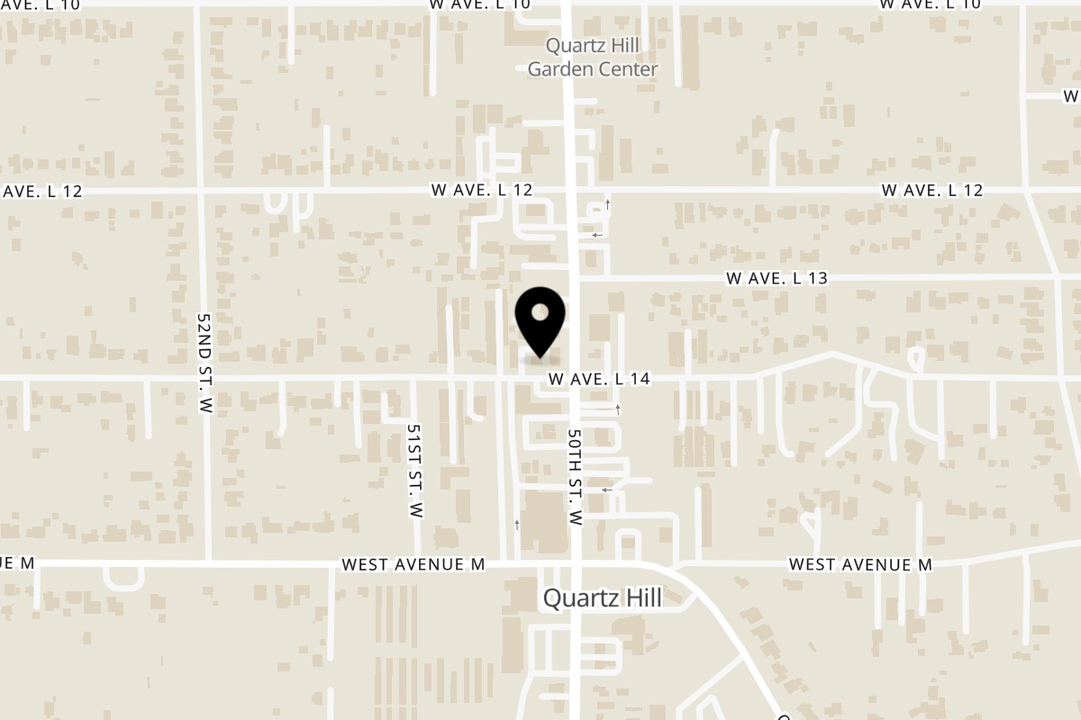 Map showing the location of RigaTony’s Pizza & Pasta on 5009 W Avenue L14 in Quartz Hill